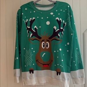 Green Reindeer Christmas Lightweight Polyester Top (alternative to Sweater!)